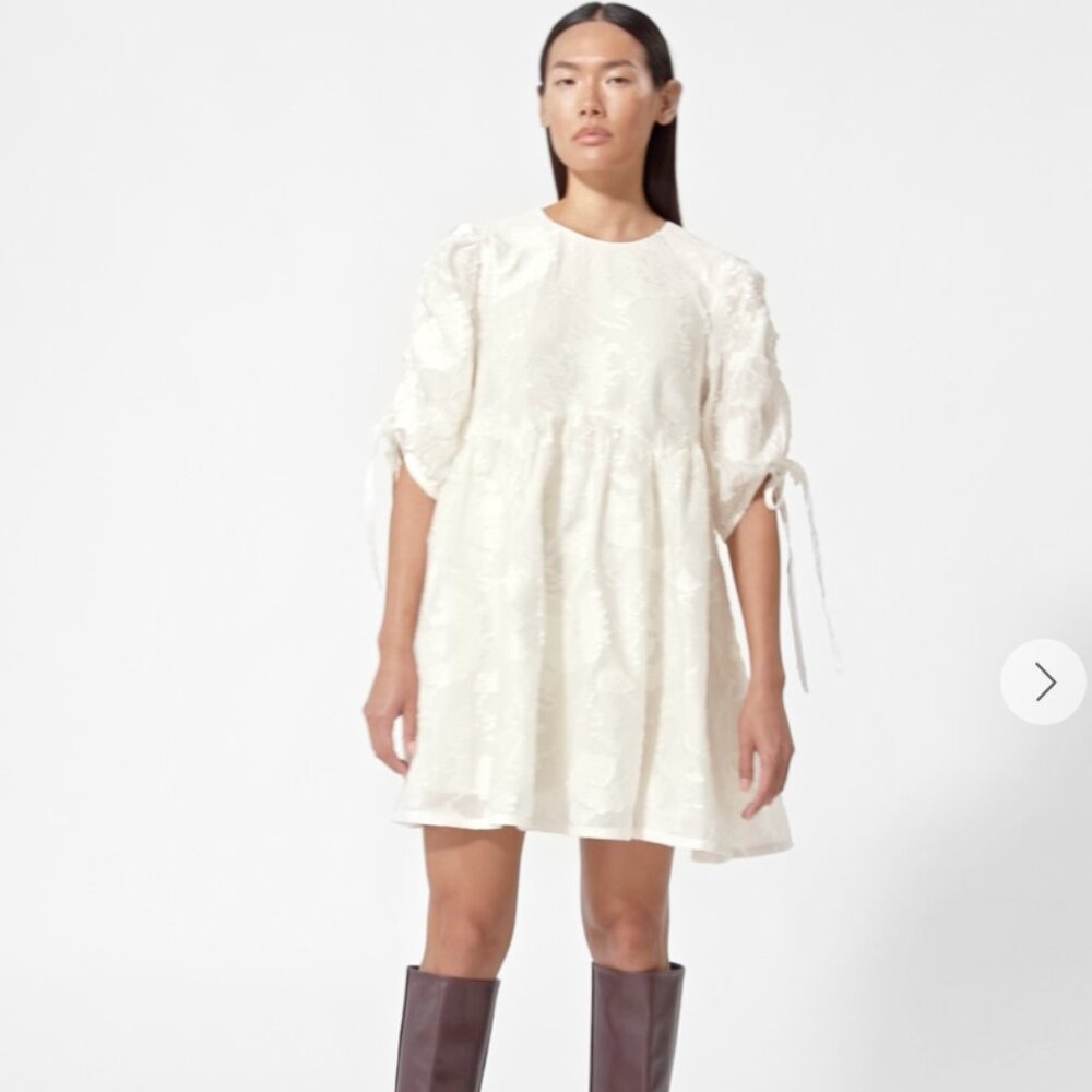 & Other Stories White Puff-Sleeve Mini Dress